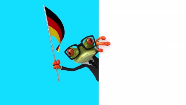 Funny Cartoon Character Frog Flag Germany Animation — Stock Video