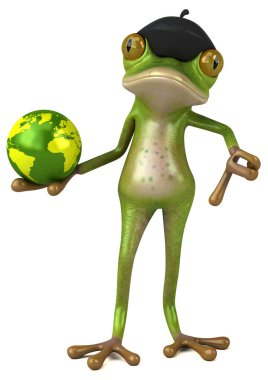 Fun french frog  with globe - 3D Illustration