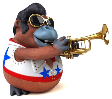 Fun 3D cartoon illustration of a Orang Outan rocker playing 