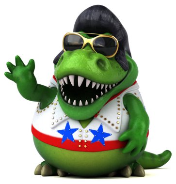 Fun 3D cartoon  character illustration of a Trex rocker