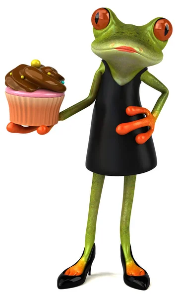 Lustiger Frosch Mit Cupcake Illustration — Stockfoto
