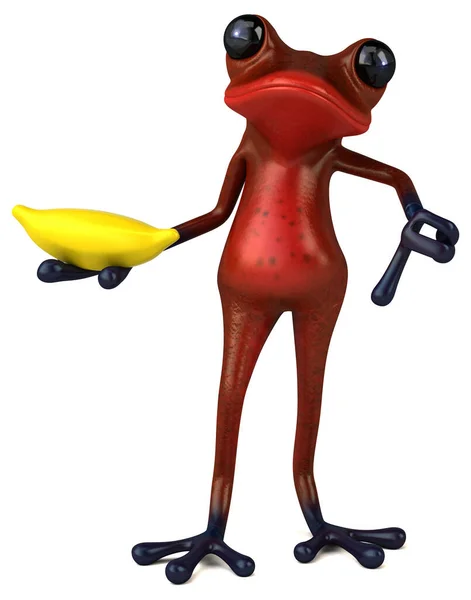 Zabawa Czerwona Żaba Bananem Ilustracja — Zdjęcie stockowe