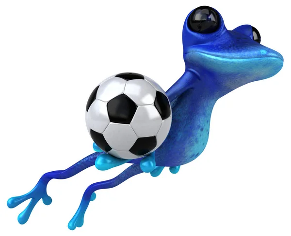 Fun Blauer Frosch Mit Ball Illustration — Stockfoto