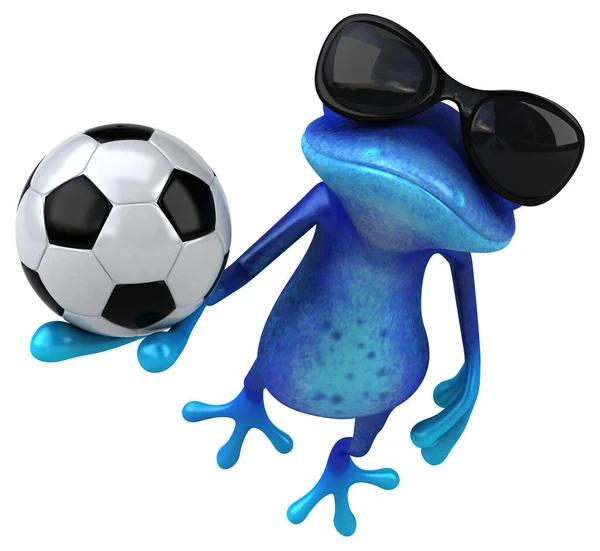 Fun Blauer Frosch Mit Ball Illustration — Stockfoto