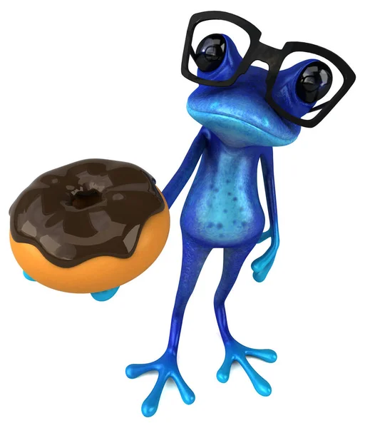 Fun blue frog with donut  - 3D Illustration