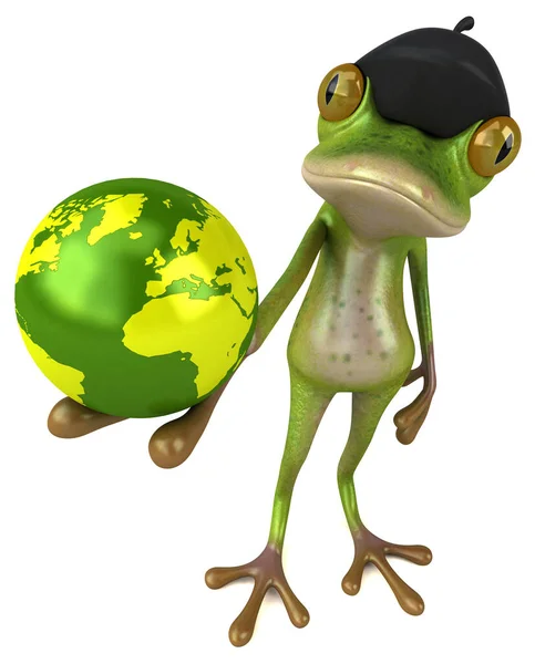 Fun French Frog Globe Illustration — 图库照片