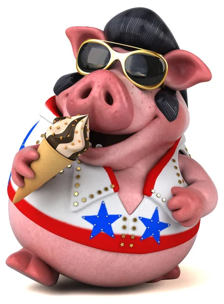 猪摇摆舞冰淇淋的有趣3D卡通画 — 图库照片