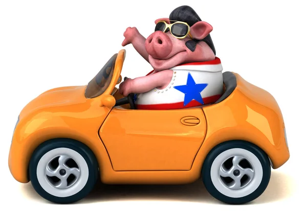 Fun Cartoon Illustration Pig Rocker Car — 스톡 사진