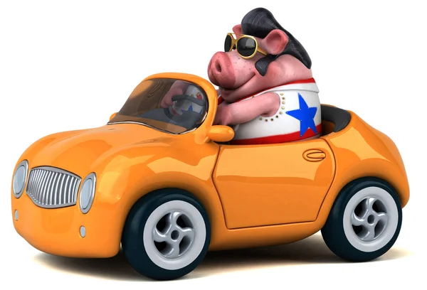 Fun Cartoon Illustration Pig Rocker Car — Fotografia de Stock