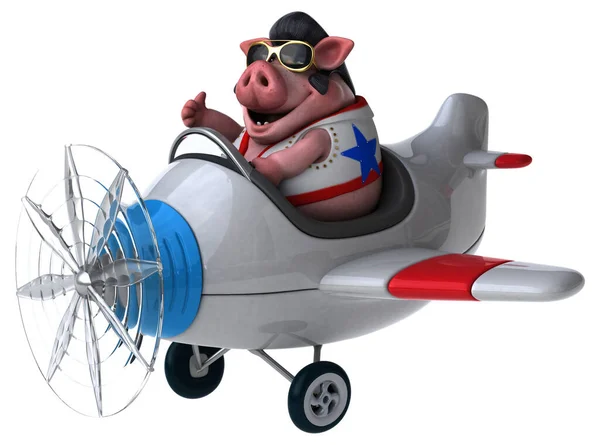 Fun Cartoon Illustration Pig Rocker Plane — Φωτογραφία Αρχείου