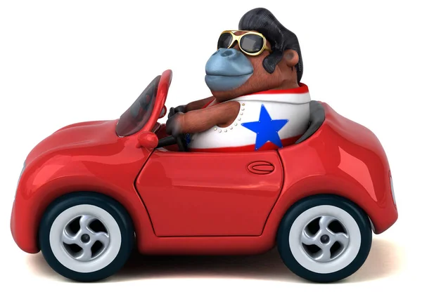 Fun Cartoon Illustration Orang Outan Rocker Car — 스톡 사진