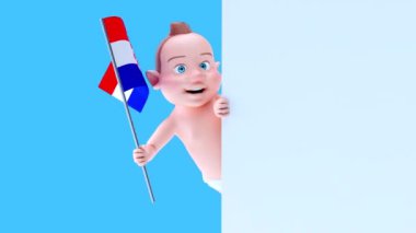 Hırvat bayraklı komik çizgi film karakteri bebek - 3 boyutlu animasyon 