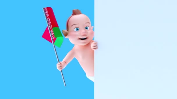 Lustige Zeichentrickfigur Baby Mit Weißrussischer Flagge Animation — Stockvideo