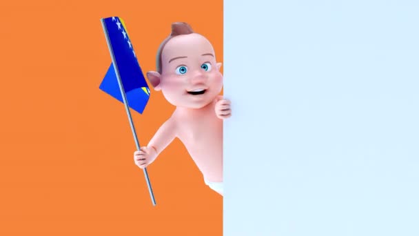 Lustige Cartoon Figur Baby Mit Flagge Von Bosnien Animation — Stockvideo
