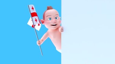 Gürcistan bayrağı taşıyan komik çizgi film karakteri bebek - 3D animasyon 