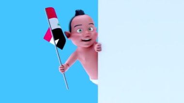 Irak bayrağı taşıyan komik çizgi film karakteri bebek - 3 boyutlu animasyon 