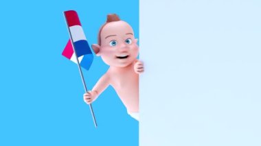 Hollanda bayrağı taşıyan komik çizgi film karakteri bebek - 3D animasyon 