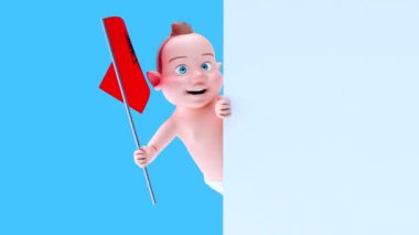Abania bayrağı taşıyan komik çizgi film karakteri bebek - 3 boyutlu animasyon 