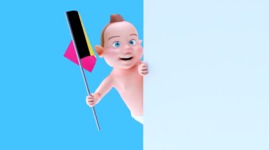 Belçika bayraklı komik çizgi film karakteri bebek - 3 boyutlu animasyon 