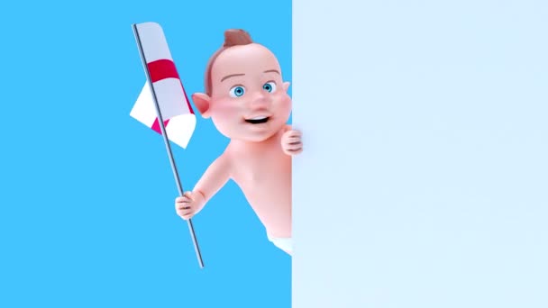 Funny Cartoon Character Baby Flag England Animation — Stock Video