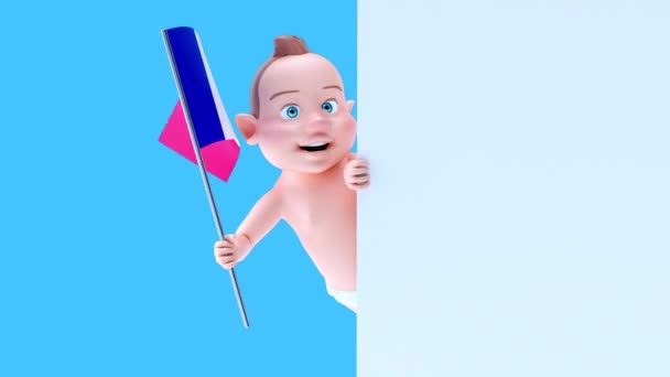 Lustige Cartoon Figur Baby Mit Flagge Von Animation — Stockvideo