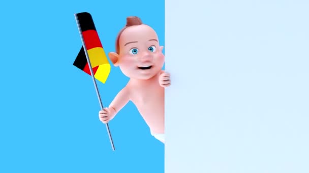Zabawna Postać Kreskówki Baby Flagą Niemiec Animacja — Wideo stockowe