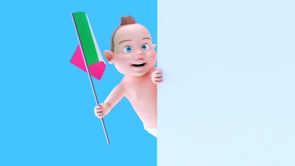 Lustige Cartoon Figur Baby Mit Italienischer Flagge Animation — Stockvideo
