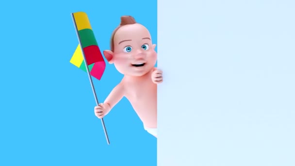Дивний Персонаж Мультфільму Прапором Літуанії Анімації — стокове відео