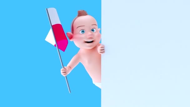 Zabawna Postać Kreskówki Baby Flagą Polski Animacja — Wideo stockowe