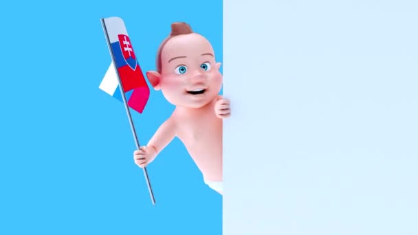 Funny Cartoon Character Baby Flag Slovakia Animation — Stock Video