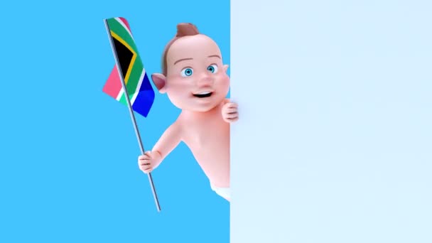 Funny Cartoon Character Baby Flag South Africa Animation — Stock Video