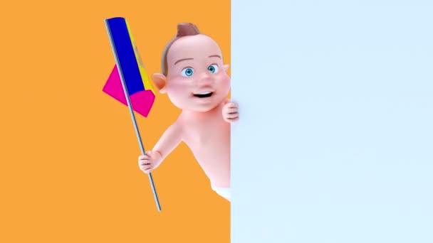 Lustige Cartoon Figur Baby Mit Fahne Von Andorra Animation — Stockvideo