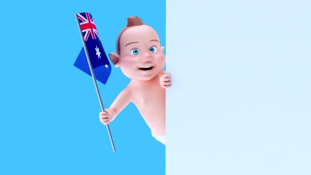 Funny Cartoon Character Baby Flag Austalia Animation — Stock Video