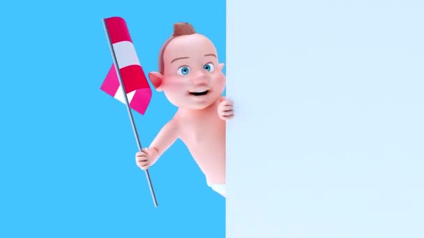 Zabawna Postać Kreskówki Baby Flagą Austrii Animacja — Wideo stockowe