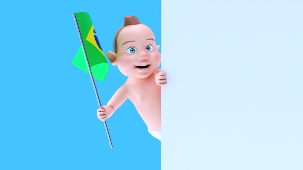Lustige Cartoon Figur Baby Mit Brasilianischer Flagge Animation — Stockvideo