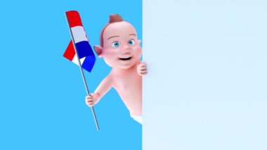 Hırvat bayraklı komik çizgi film karakteri bebek - 3 boyutlu animasyon 