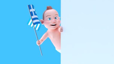 Yunan bayraklı komik çizgi film karakteri bebek - 3D animasyon 