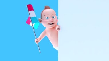 Lüks bayraklı komik çizgi film karakteri bebek - 3 boyutlu animasyon 