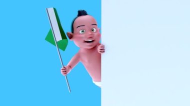 Pakistan bayrağı taşıyan komik çizgi film karakteri bebek - 3 boyutlu animasyon 