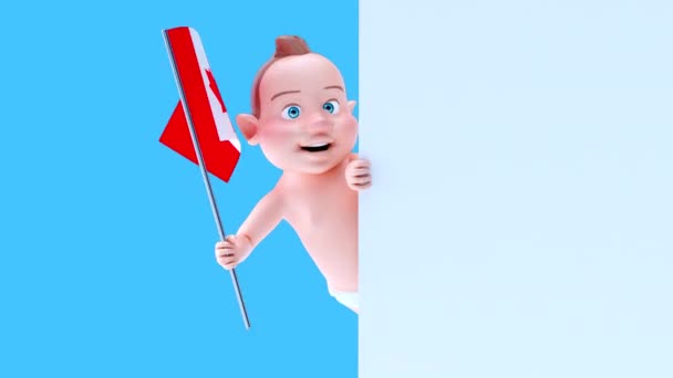 Zabawna Postać Kreskówki Baby Flagą Kanady Animacja — Wideo stockowe