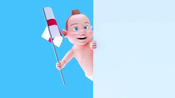 Lustige Cartoon Figur Baby Mit Flagge Von England Animation — Stockvideo