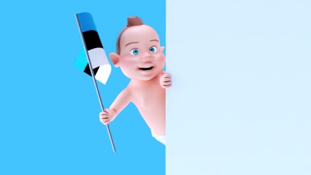 Divertente Personaggio Dei Cartoni Animati Bambino Con Bandiera Estonia Animazione — Video Stock