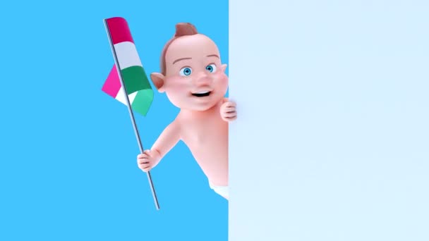 Lustige Zeichentrickfigur Baby Mit Fahne Von Ungarisch Animation — Stockvideo