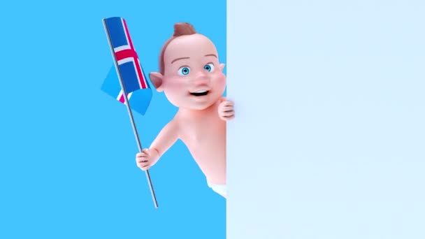 Funny Cartoon Character Baby Flag Iceland Animation — Stock Video