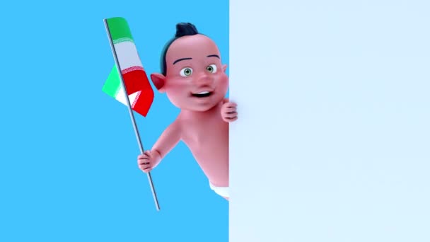 Lustige Cartoon Figur Baby Mit Iranischer Flagge Animation — Stockvideo