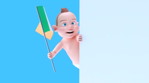 Vtipné Kreslené Postavička Dítě Vlajkou Irska Animace — Stock video