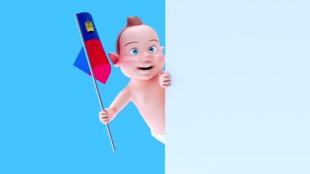 Zabawna Postać Kreskówki Baby Flagą Lichtenstein Animacja — Wideo stockowe