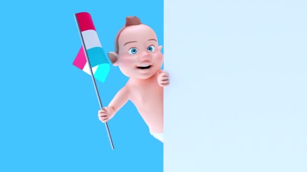 Lustige Cartoon Figur Baby Mit Flagge Von Luxembou Animation — Stockvideo