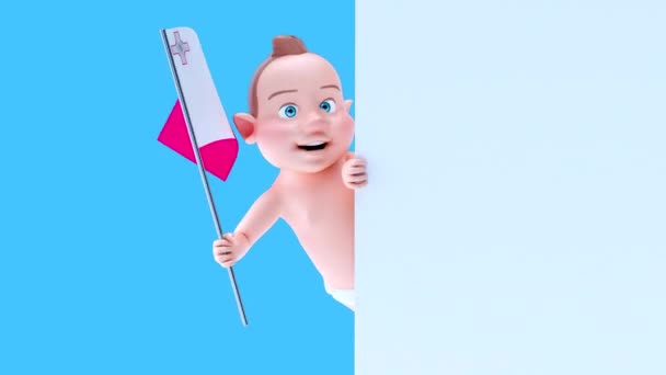 Funny Cartoon Character Baby Flag Malta Animation — Stock Video