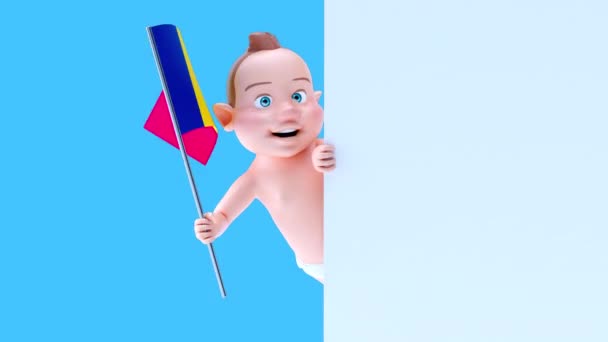 Funny Cartoon Character Baby Flag Romania Animation — Stock Video